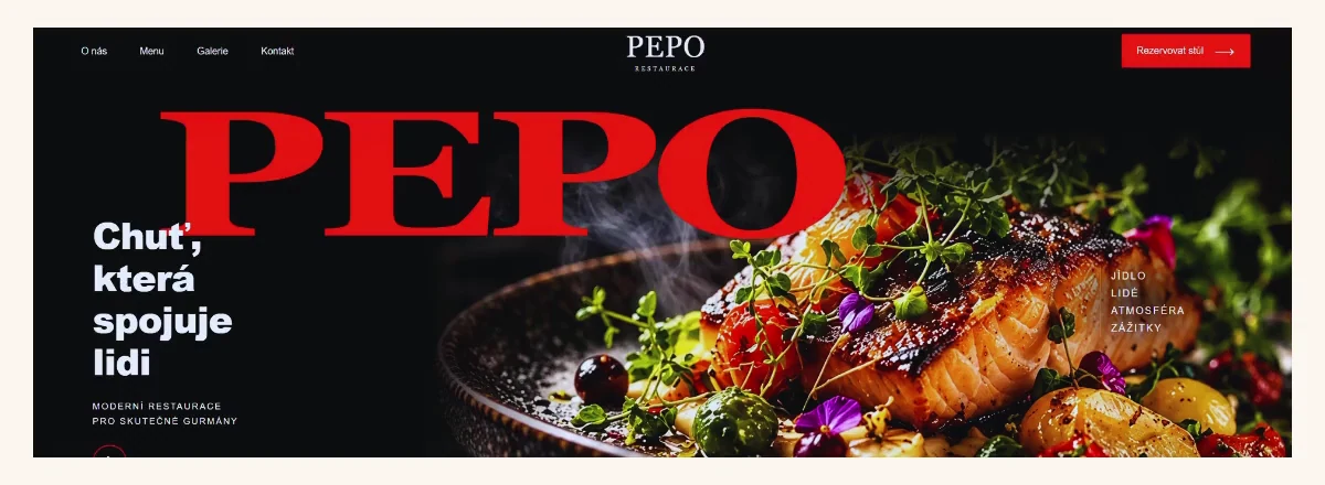 Inspirativní návrh webu restaurace PEPO s fotografií jídla